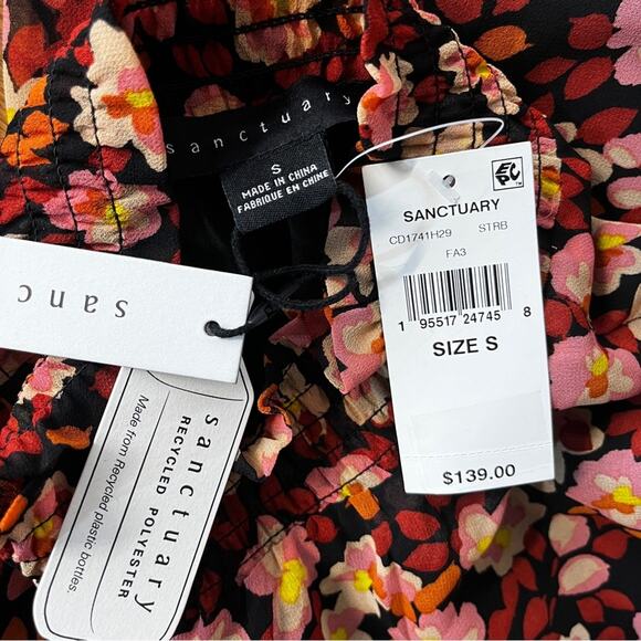 Sanctuary Strawberry Fields Floral Smocked Mock Neck Blouson mini dress - S - Picture 10 of 12